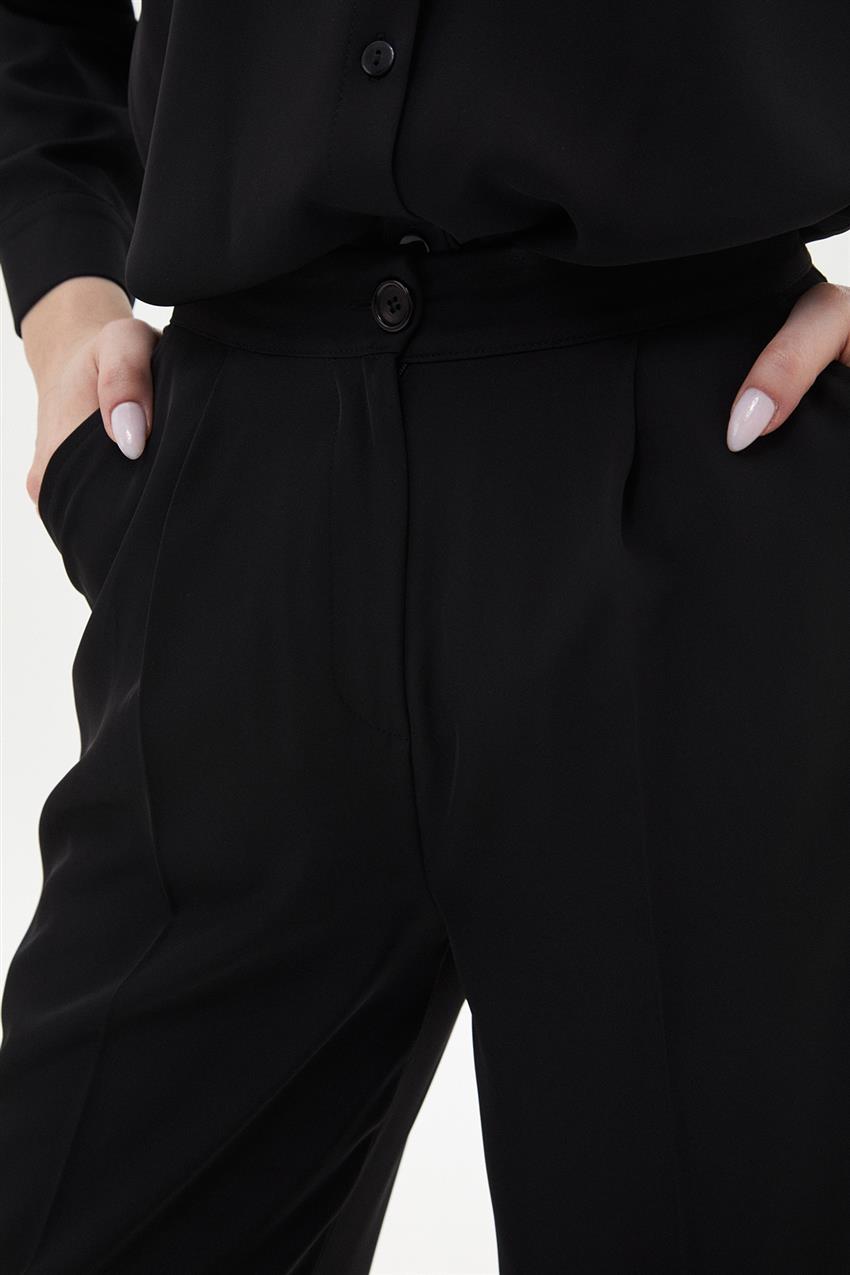 Ütü İzli Bol Pantolon-Siyah 18162-01