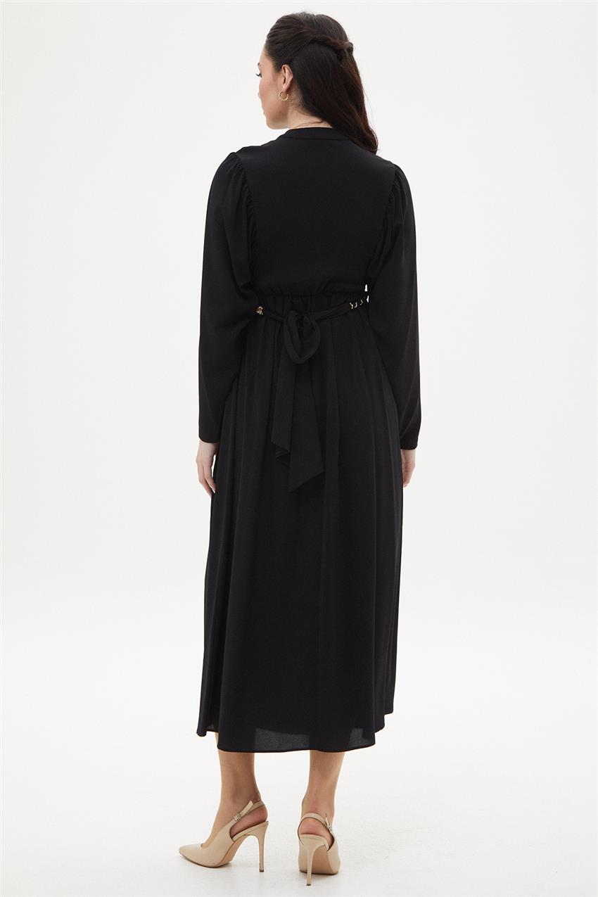 Zincir Detaylı Siyah Yarasa Elbise