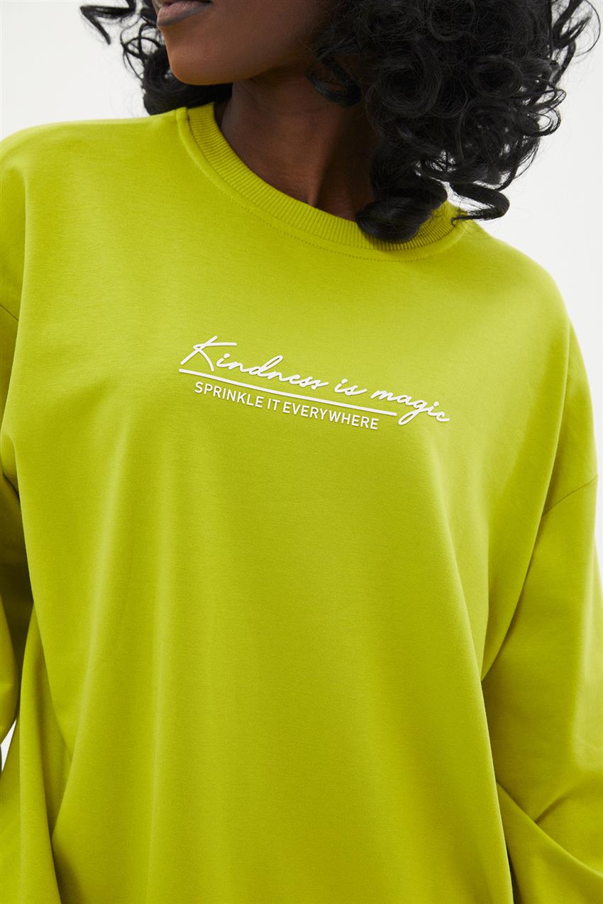 Yazı Baskılı Lime Basic Sweatshirt