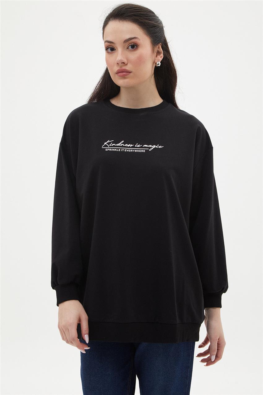 Yazı Baskılı Siyah Basic Sweatshirt