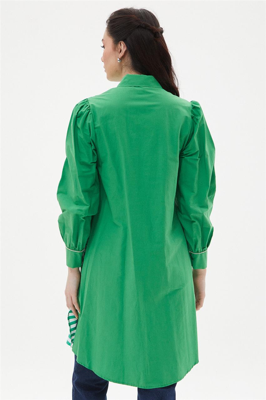 Yırtmaçlı Garnili Benetton Yeşili Tunik