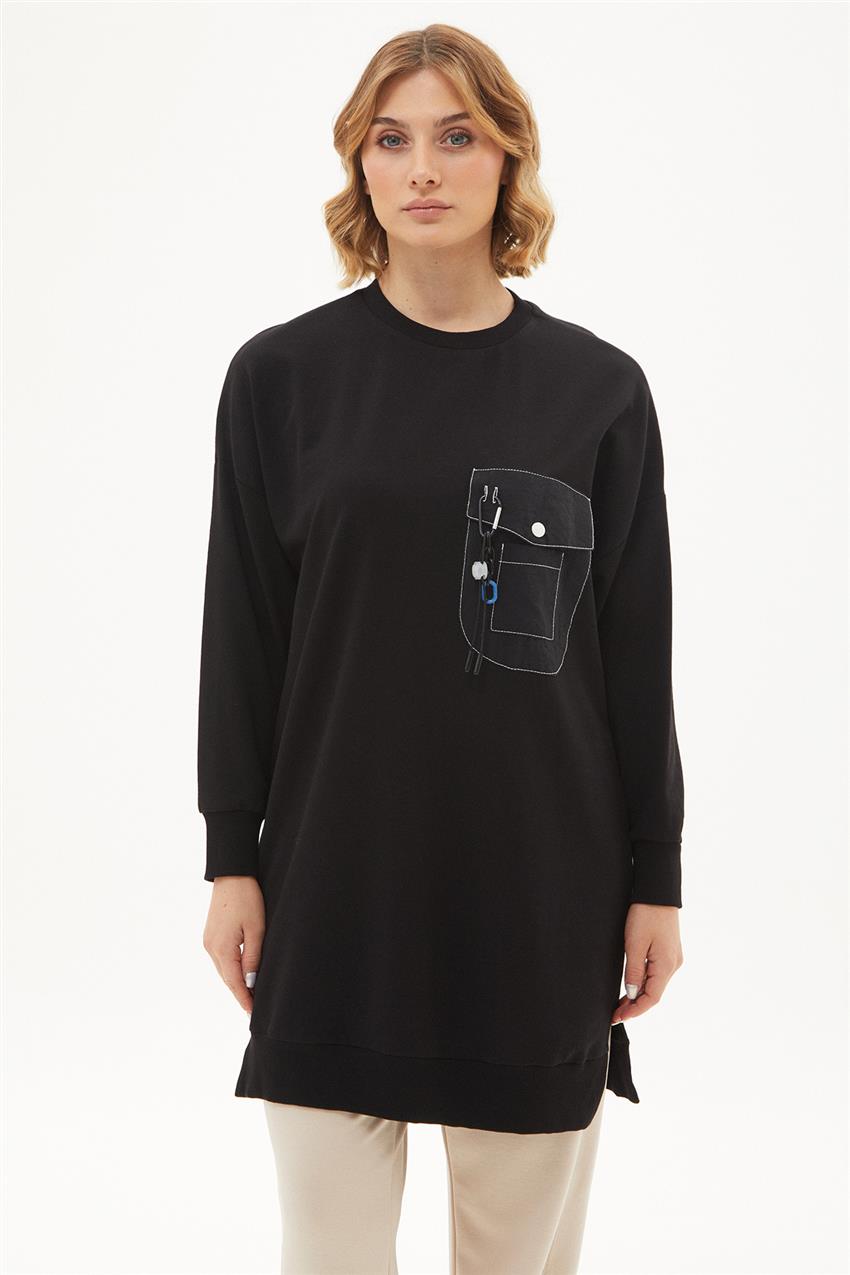 Cep Detaylı Sweatshirt-Siyah 10428-01
