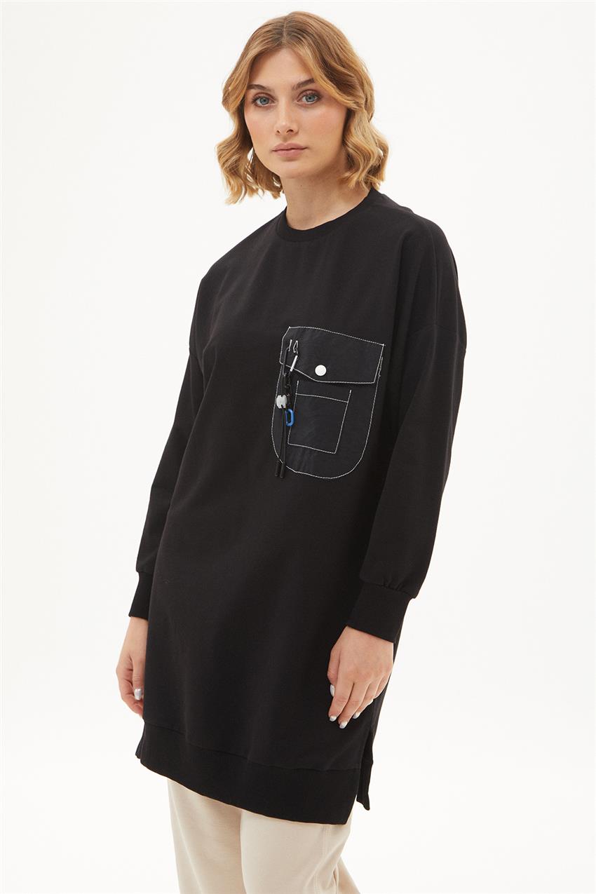 Cep Detaylı Sweatshirt-Siyah 10428-01