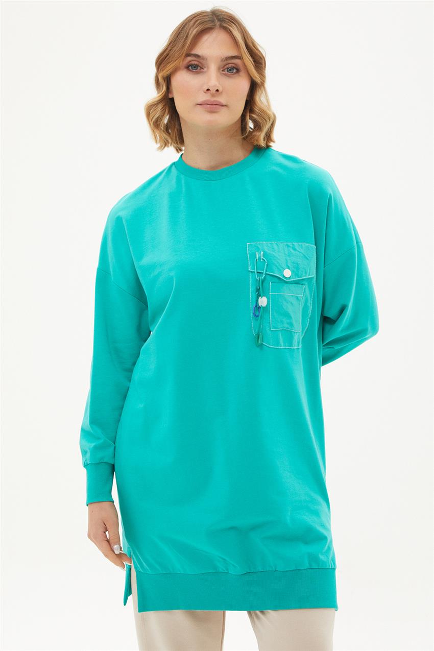 Cep Detaylı Sweatshirt-Su Yeşili 10428-69