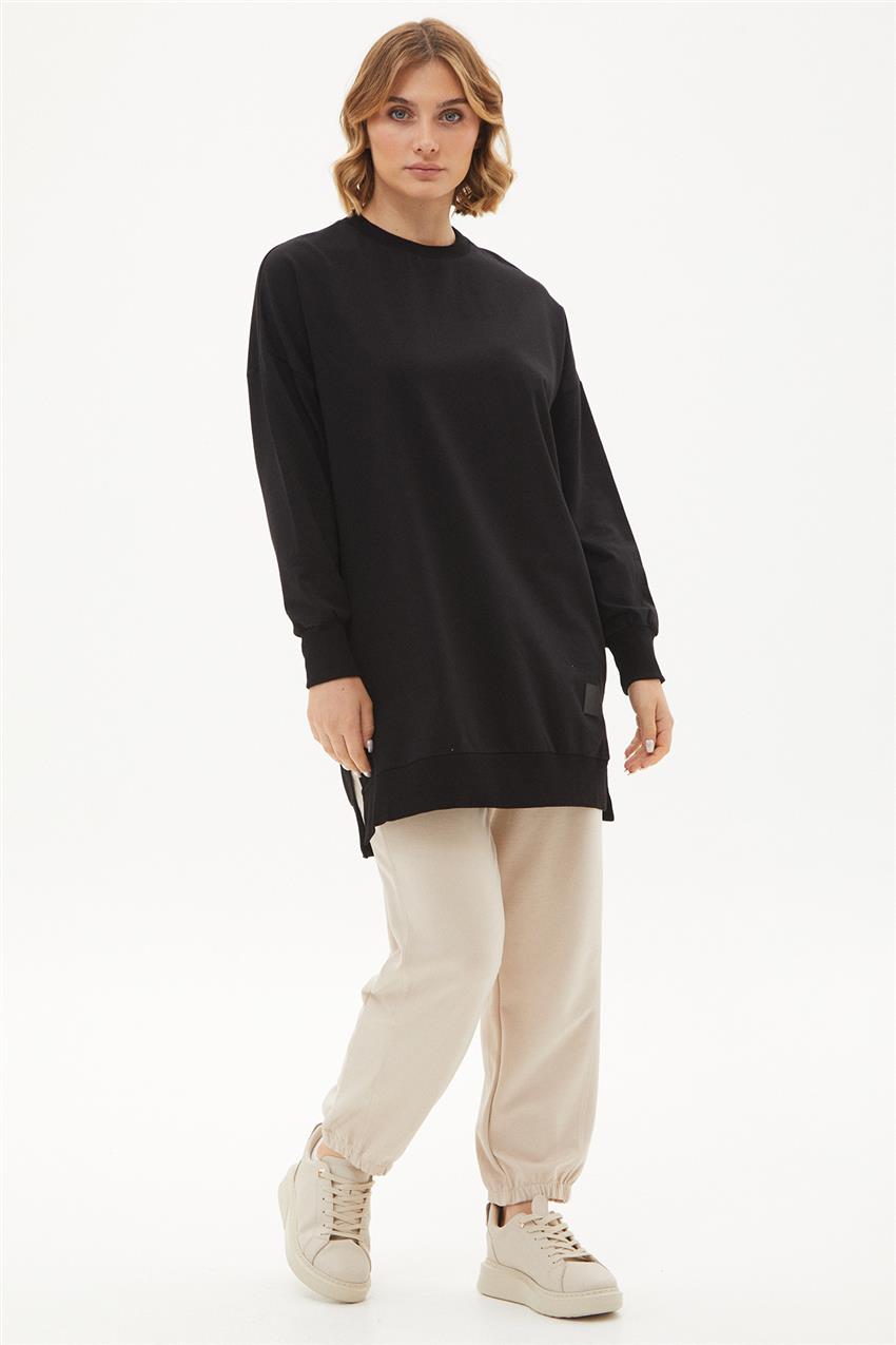 Sıfır Yaka Oversize Siyah Sweatshirt