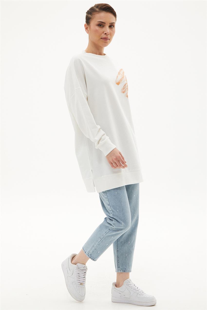 Yazı Baskılı Sweatshirt-Beyaz 10460-02