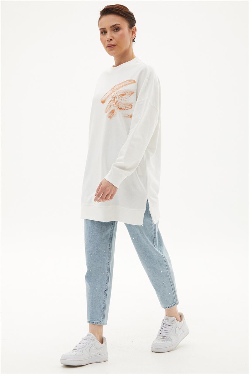 Yazı Baskılı Sweatshirt-Beyaz 10460-02