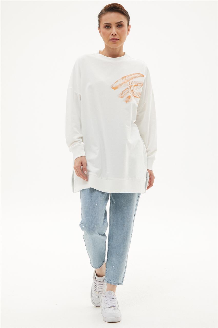 Yazı Baskılı Sweatshirt-Beyaz 10460-02