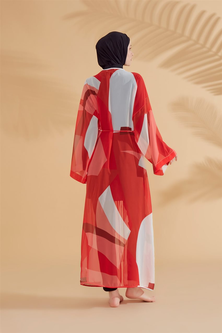 Desenli Turuncu Kimono Kaftan