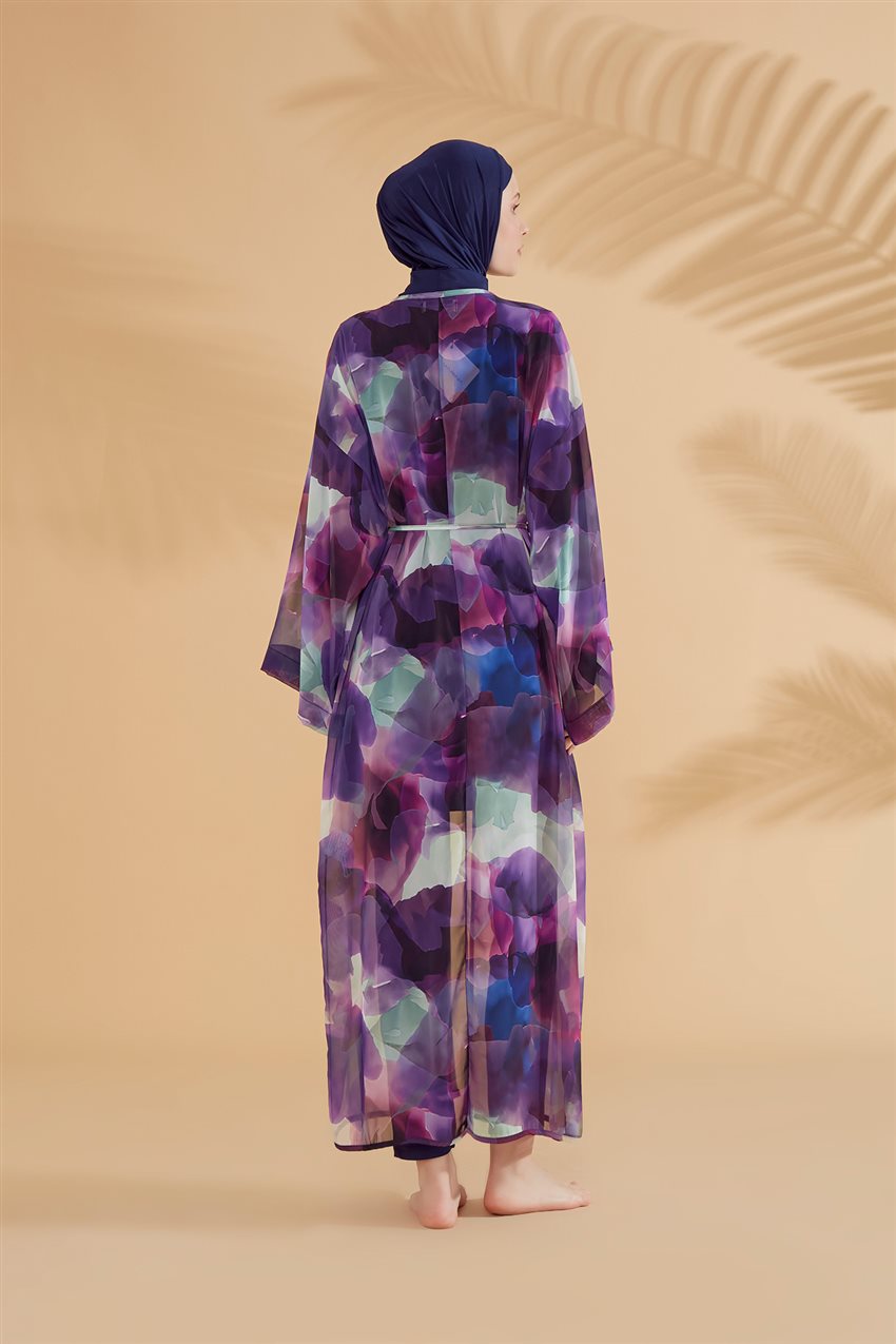 Batik Desenli Mor Kimono Kaftan