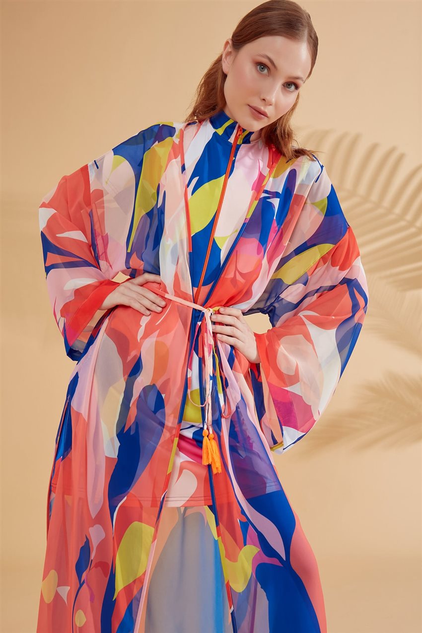 Desenli Renkli Kimono Kaftan