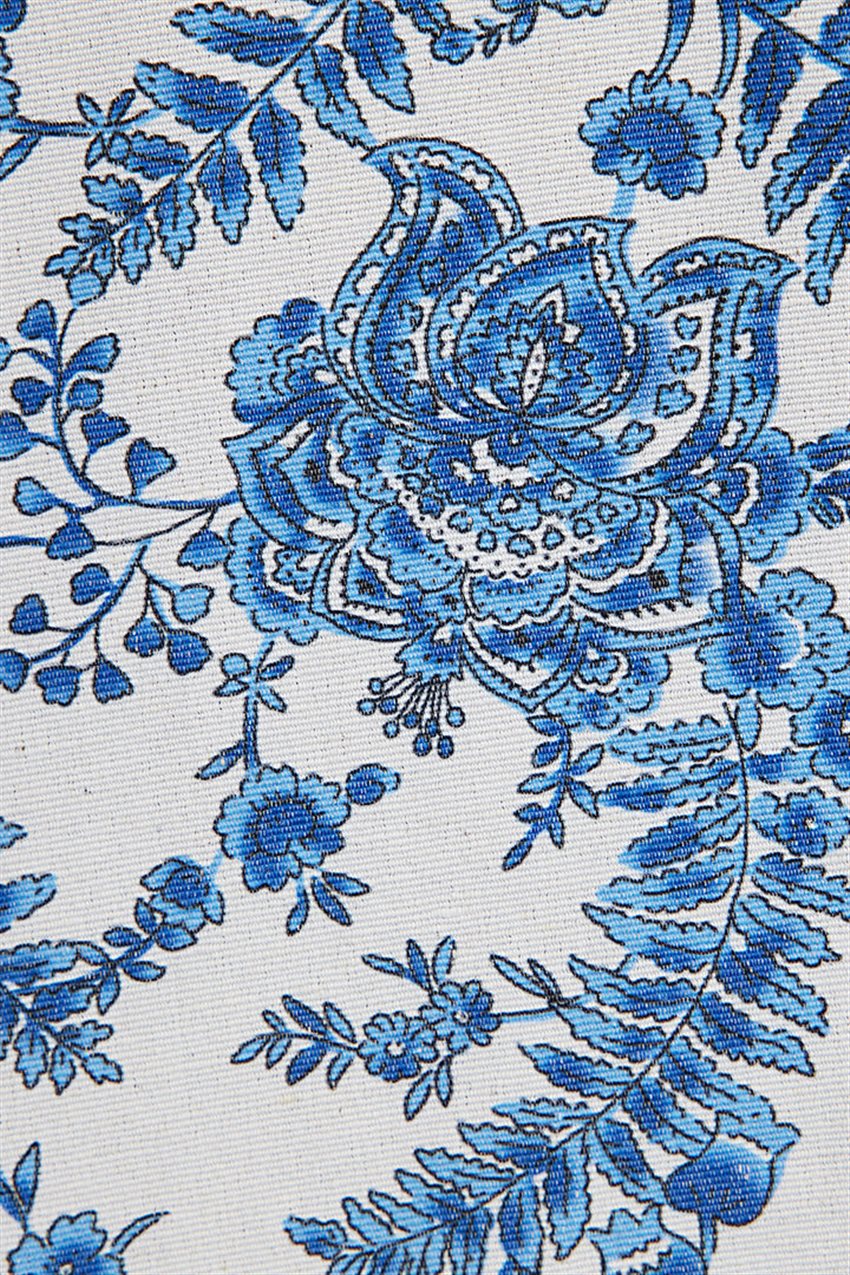 Keten Dokulu Çiçek Desenli Gömlek-Mavi 24Y1X0020-123