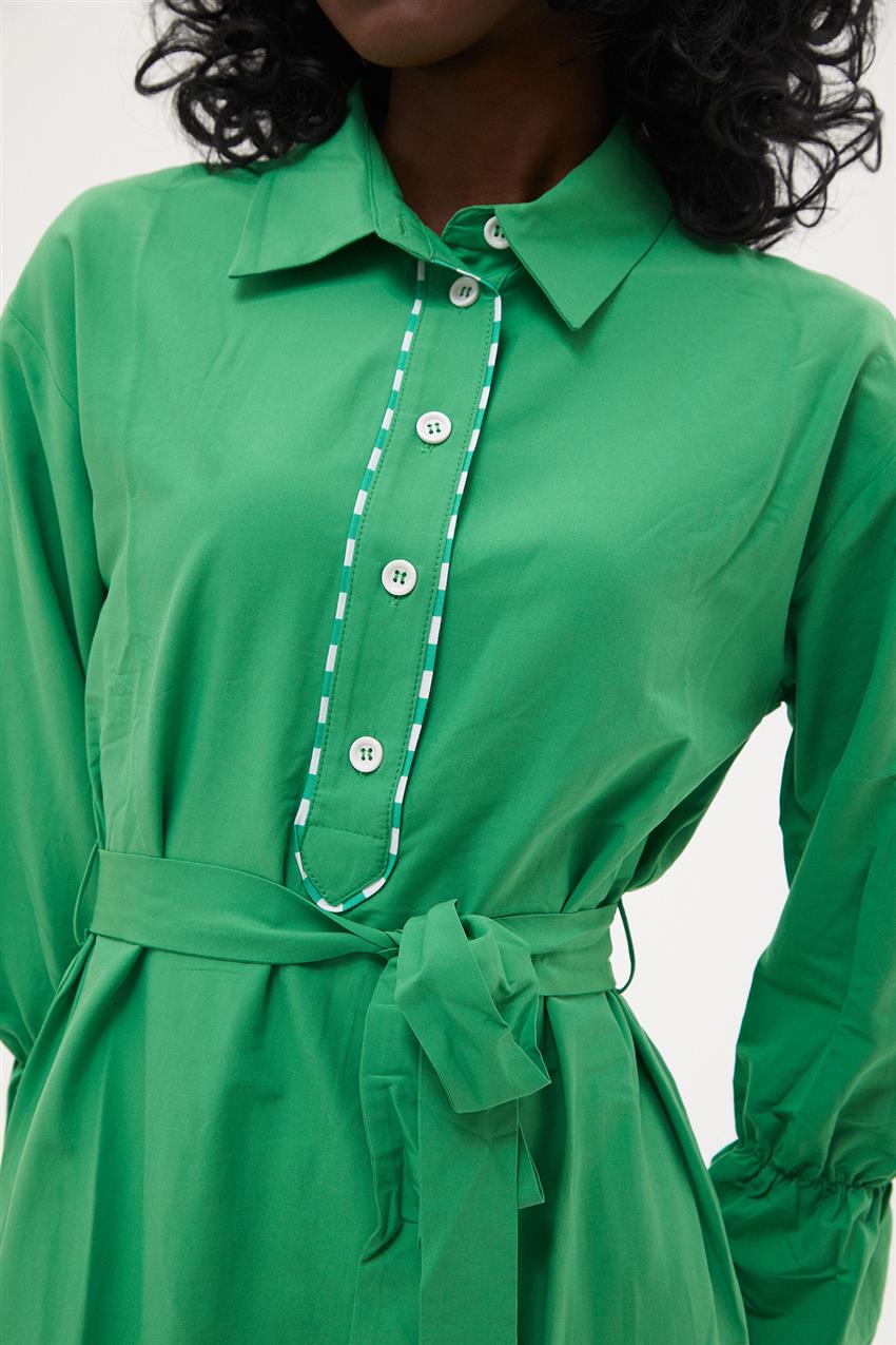 Elbise Çizgili Poplin-Benetton Yeşili 330011-R337