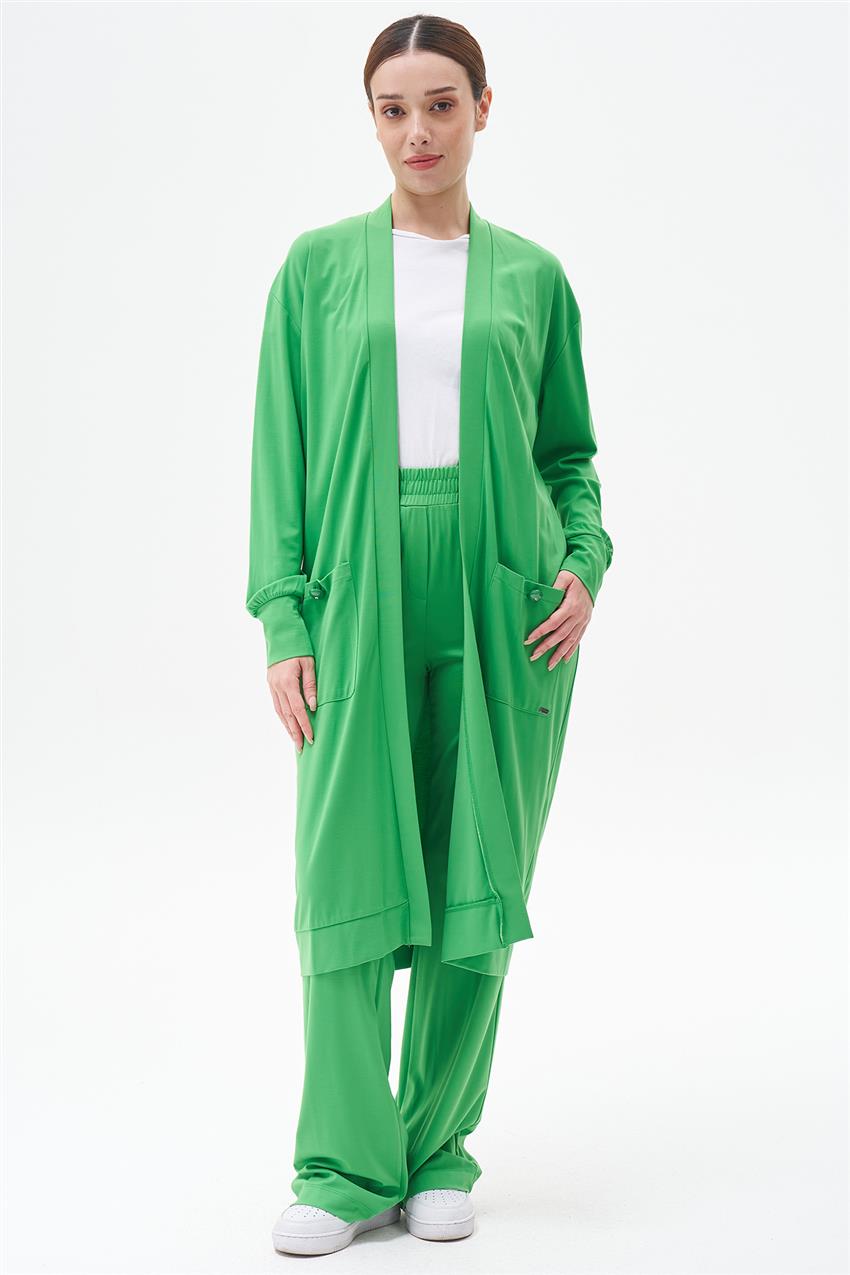 Cep Detaylı Hırka-Pantolon Yeşil İkili Takım