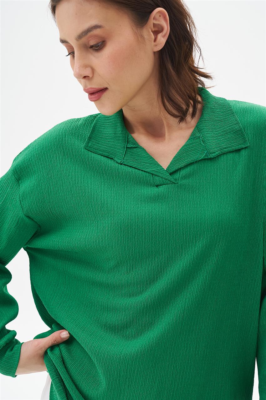 Bürümcük Gömlek Yaka Yeşil Tunik