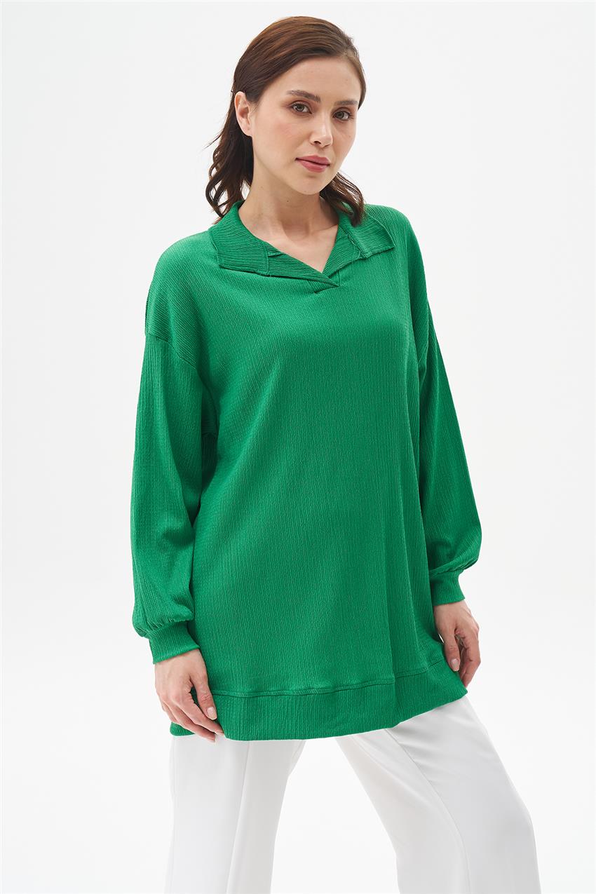 Bürümcük Gömlek Yaka Yeşil Tunik