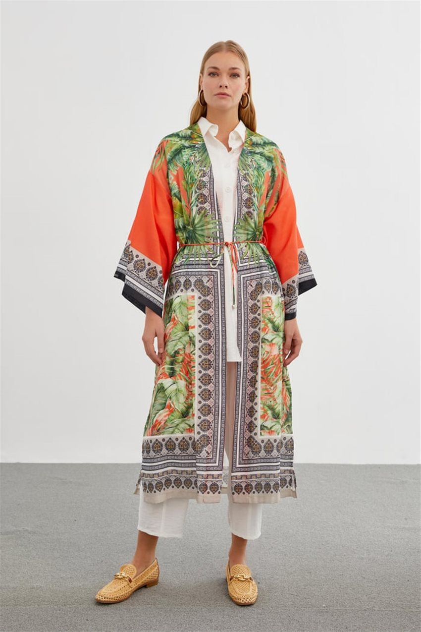 Desenli Oranj Kimono