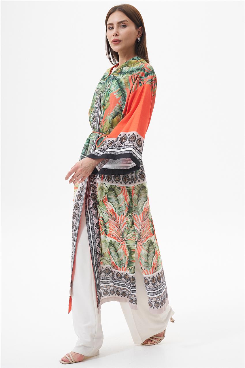 Desenli Oranj Kimono