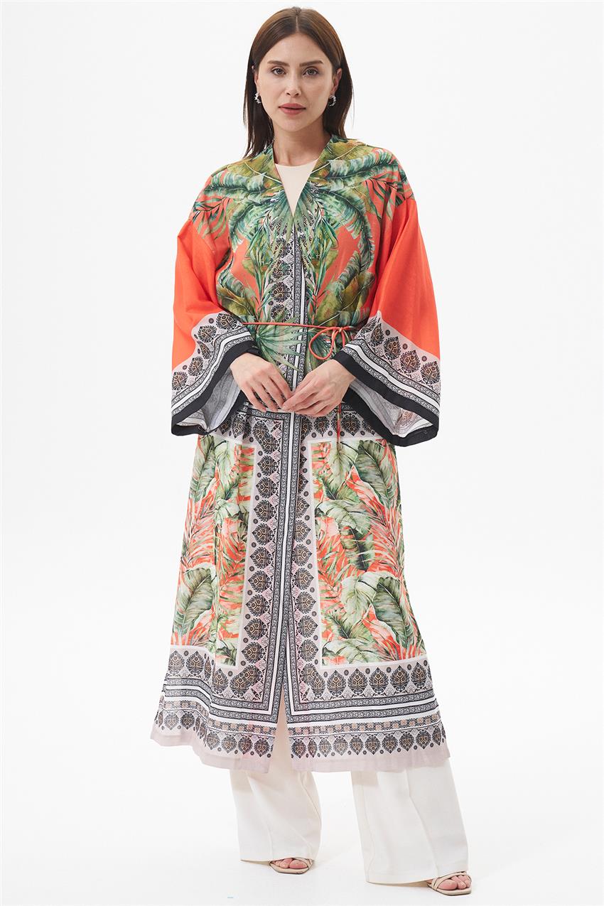 Desenli Oranj Kimono