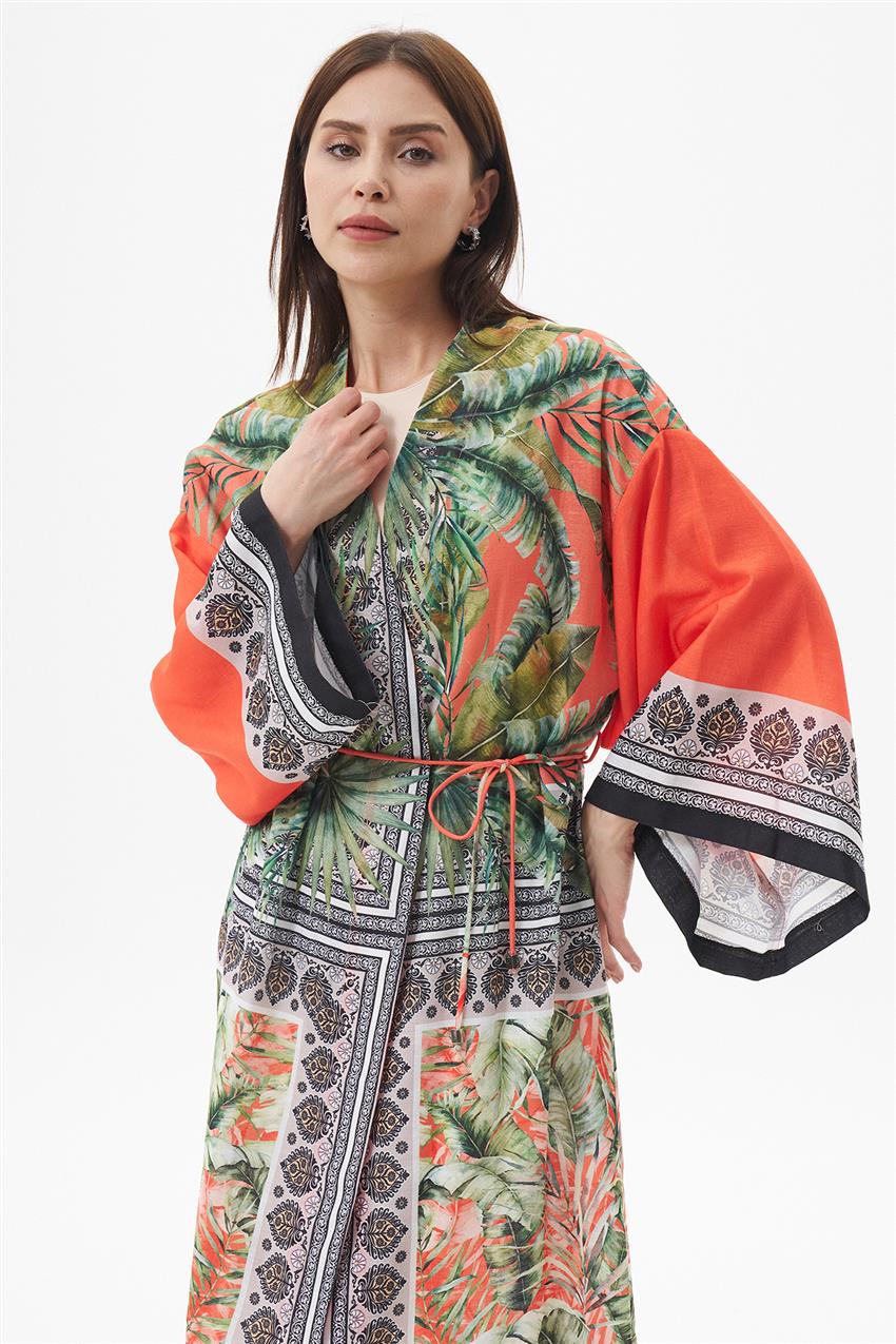 Desenli Oranj Kimono