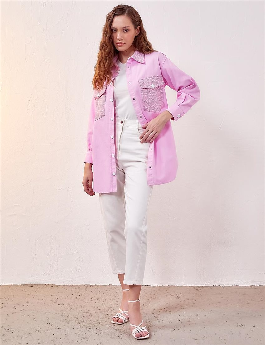 Garnili Pembe Denim Ceket