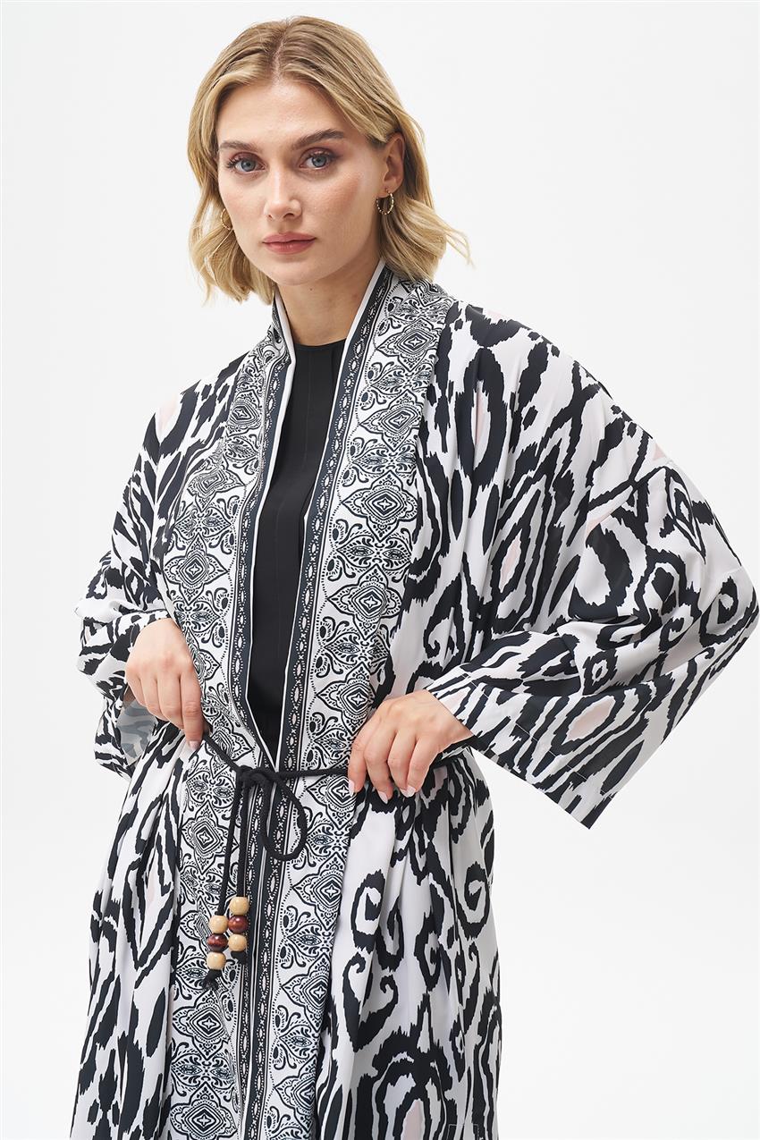 Etnik Desenli Siyah Kimono