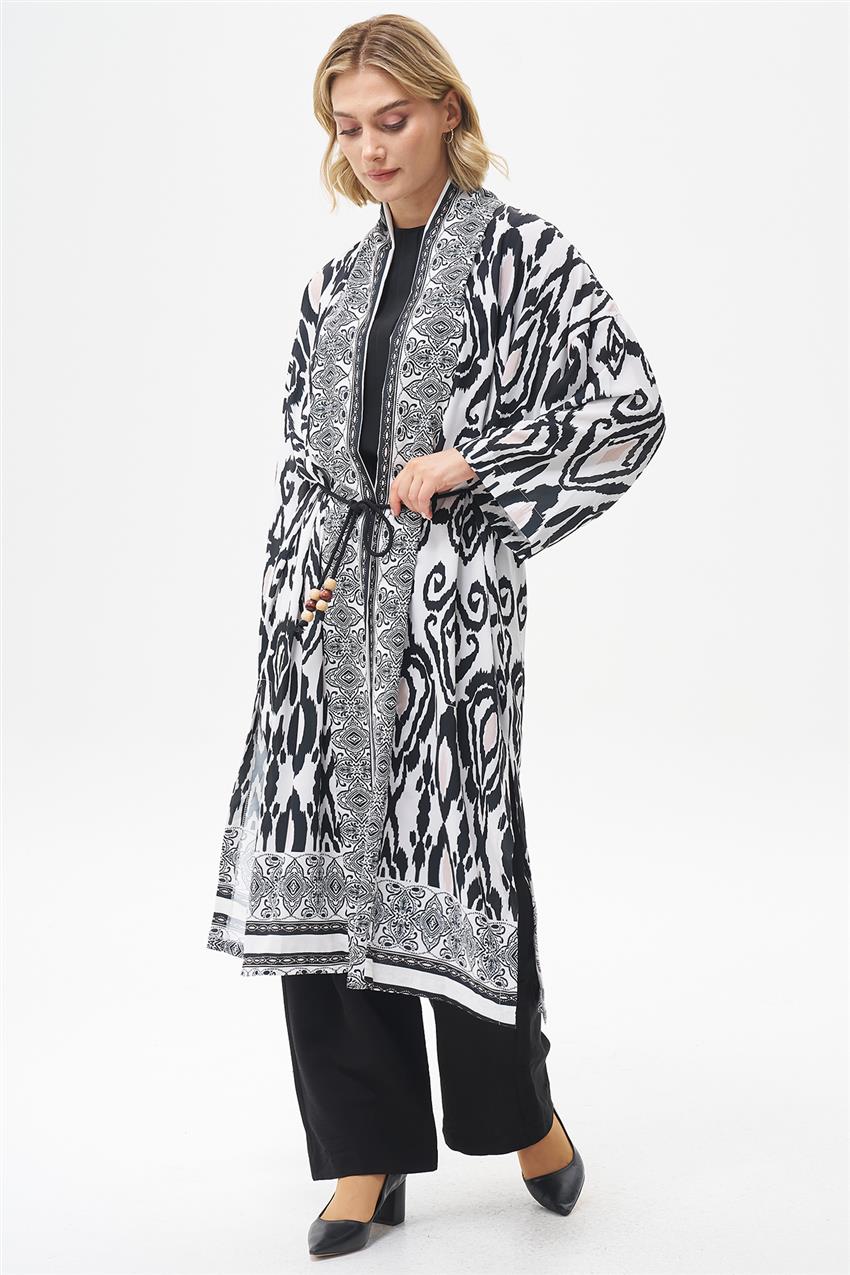 Etnik Desenli Siyah Kimono