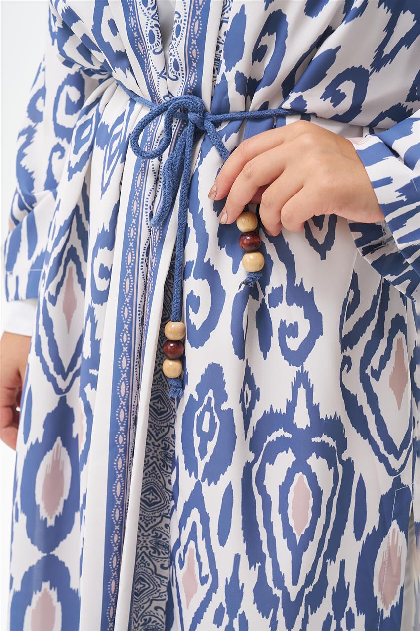 Etnik Desenli indigo Kimono