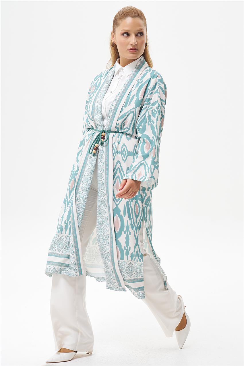 Etnik Desenli Mint Kimono