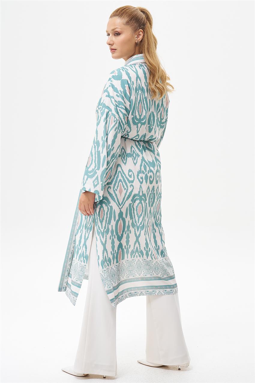 Etnik Desenli Mint Kimono