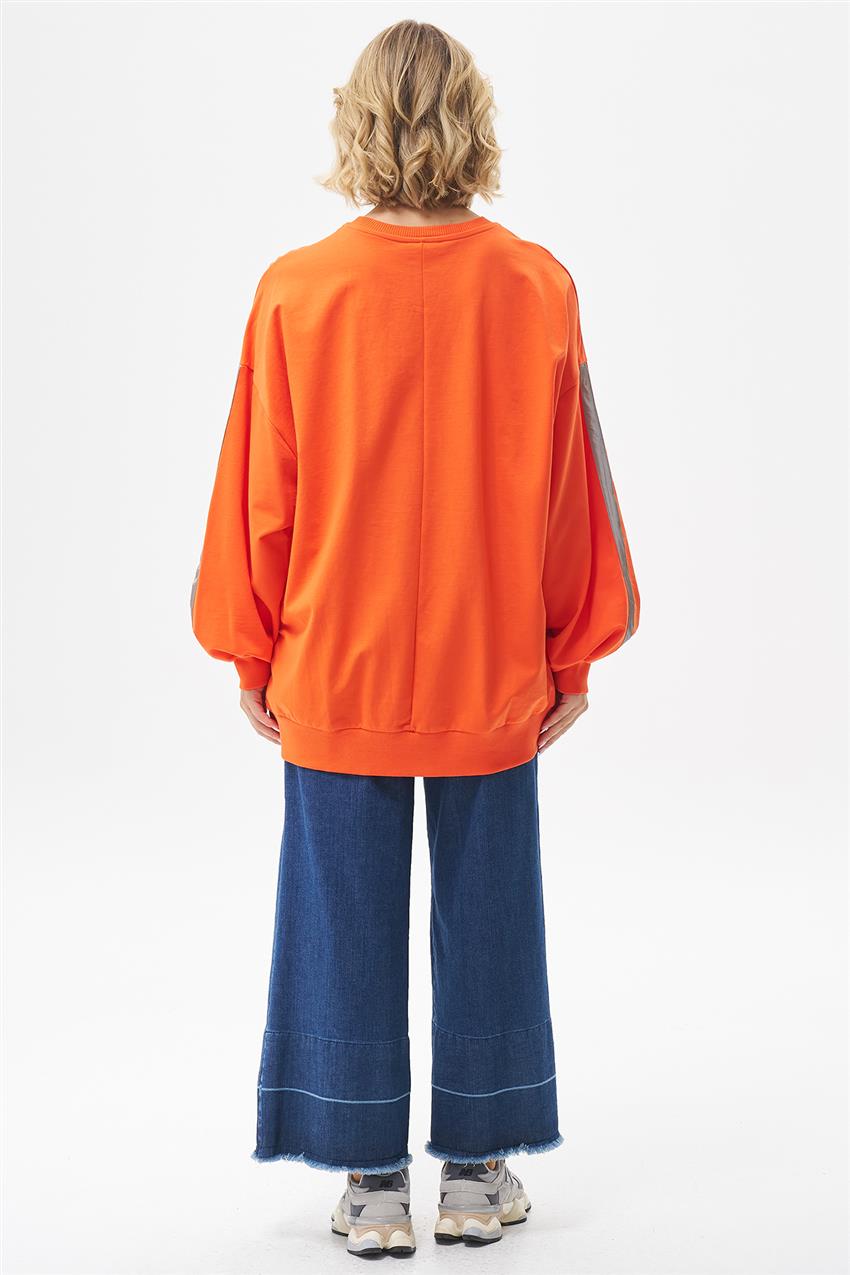 Yazı Baskılı Oranj Oversize Sweatshirt