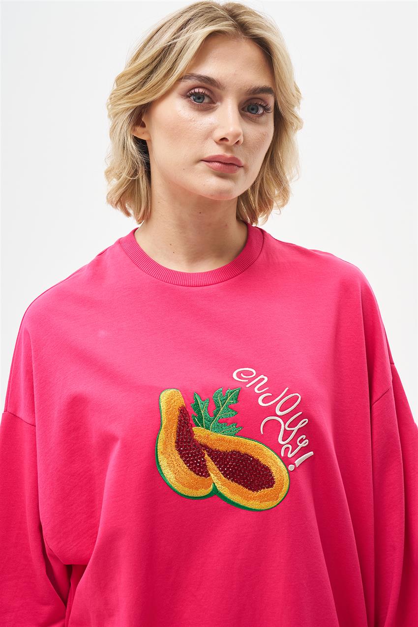 Önü Nakışlı Fuşya Sweatshirt