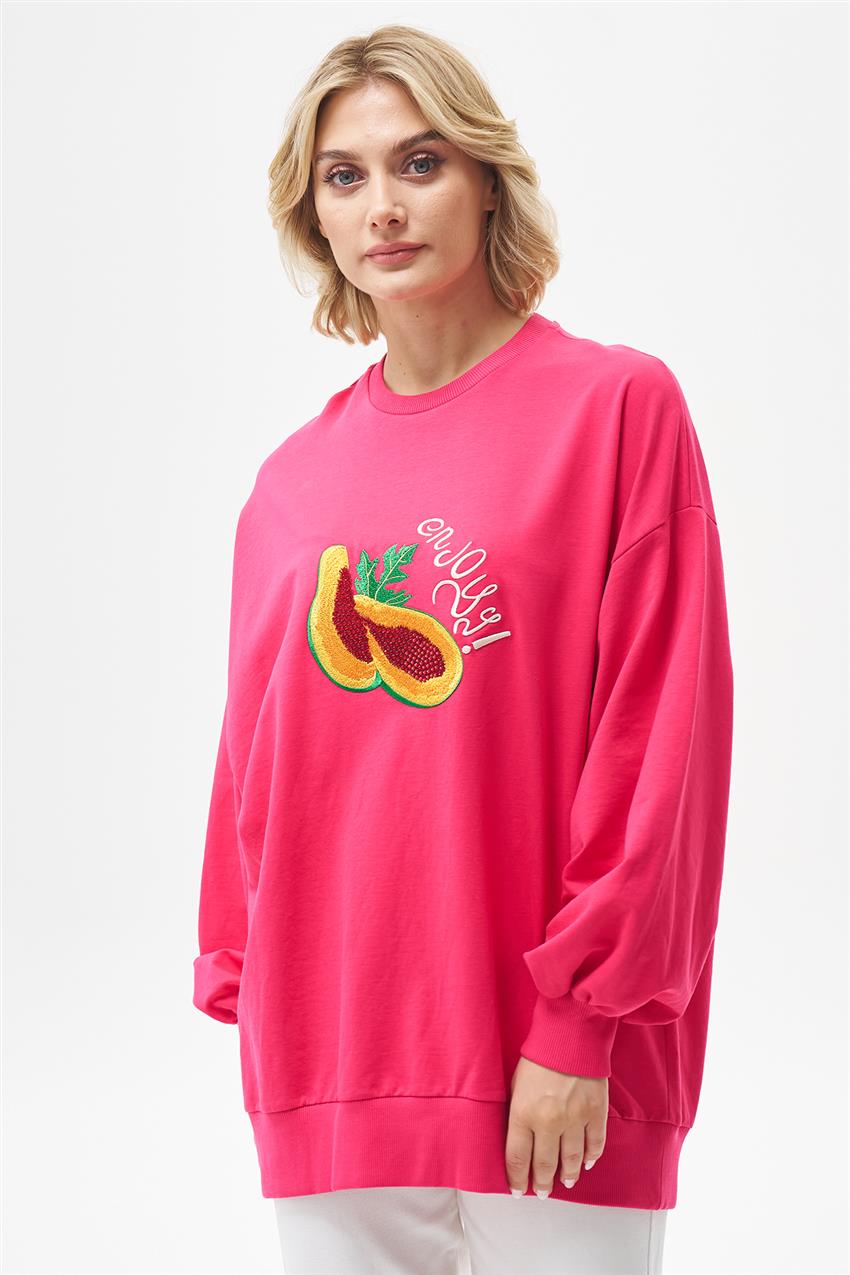 Önü Nakışlı Fuşya Sweatshirt