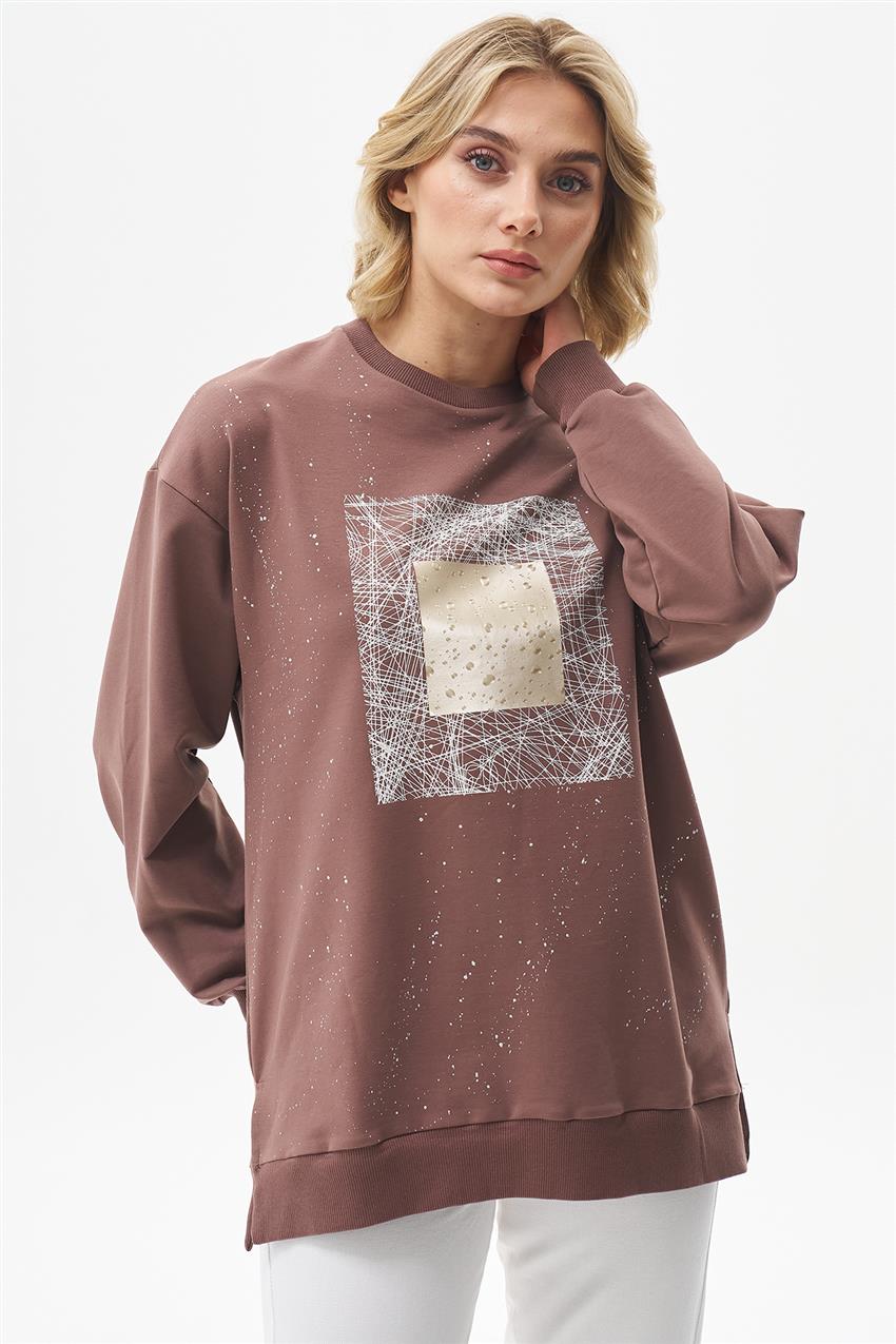 Varak Baskılı Kahve Sweatshirt