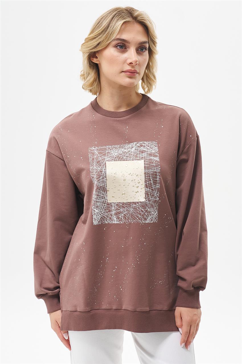 Varak Baskılı Kahve Sweatshirt