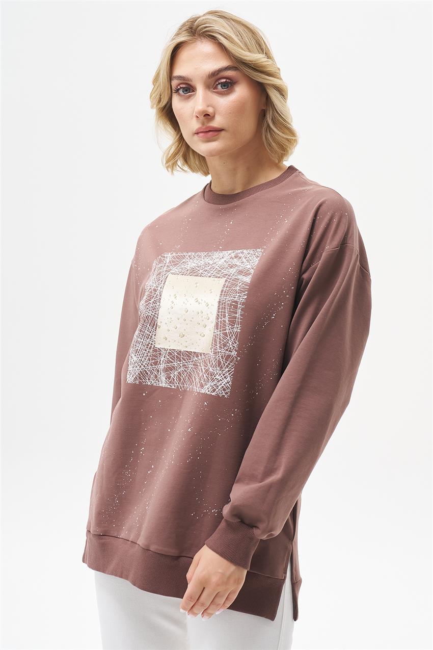 Varak Baskılı Kahve Sweatshirt