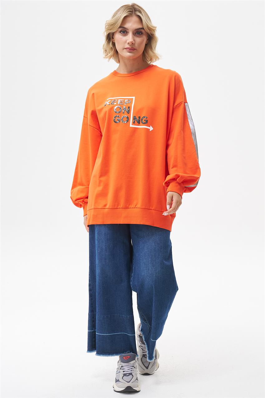 Yazı Baskılı Oranj Oversize Sweatshirt