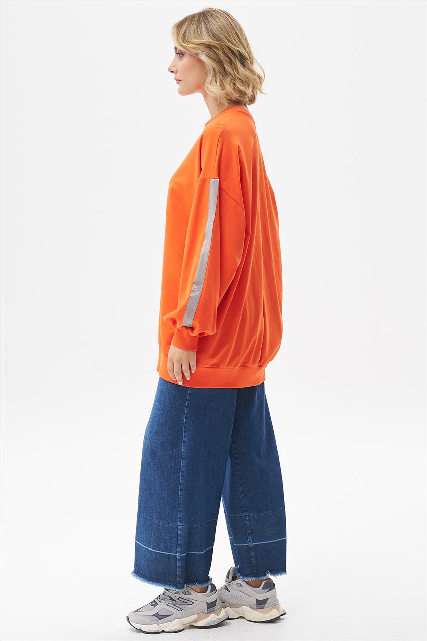 Yazı Baskılı Oranj Oversize Sweatshirt