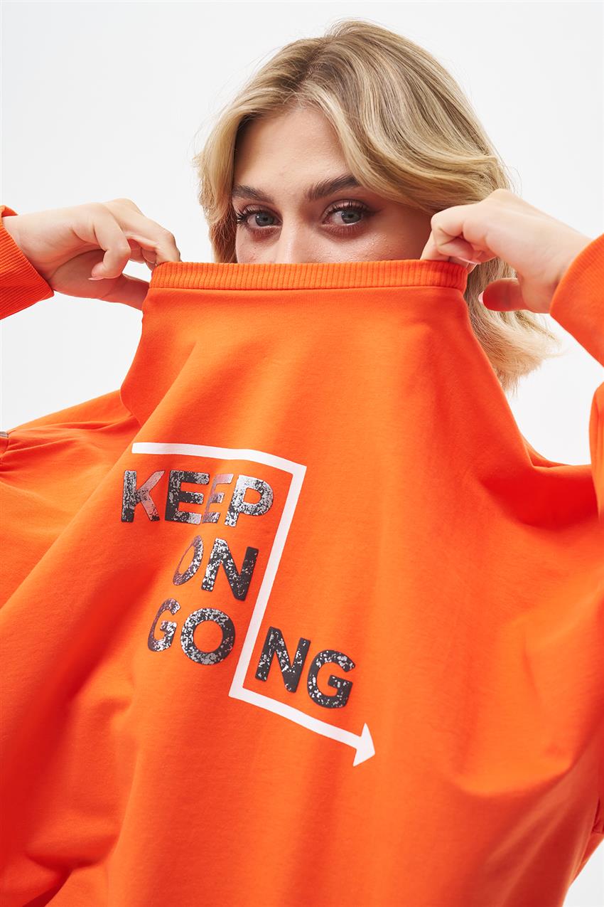 Yazı Baskılı Oranj Oversize Sweatshirt