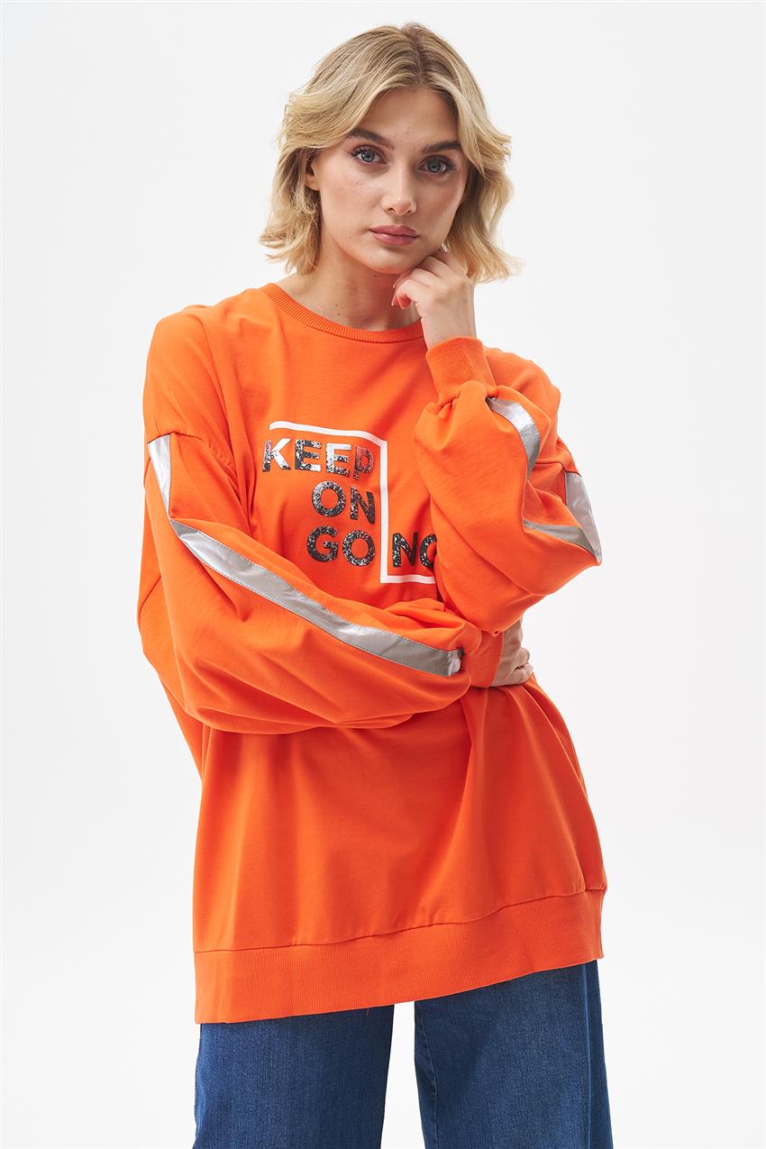 Yazı Baskılı Oranj Oversize Sweatshirt