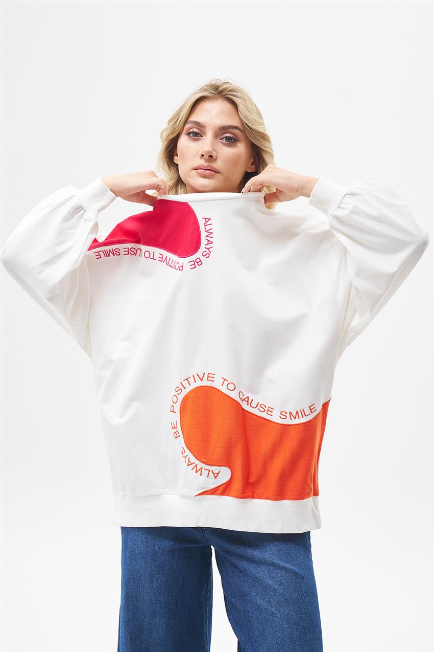 Yazı Nakışlı Oranj Sweatshirt