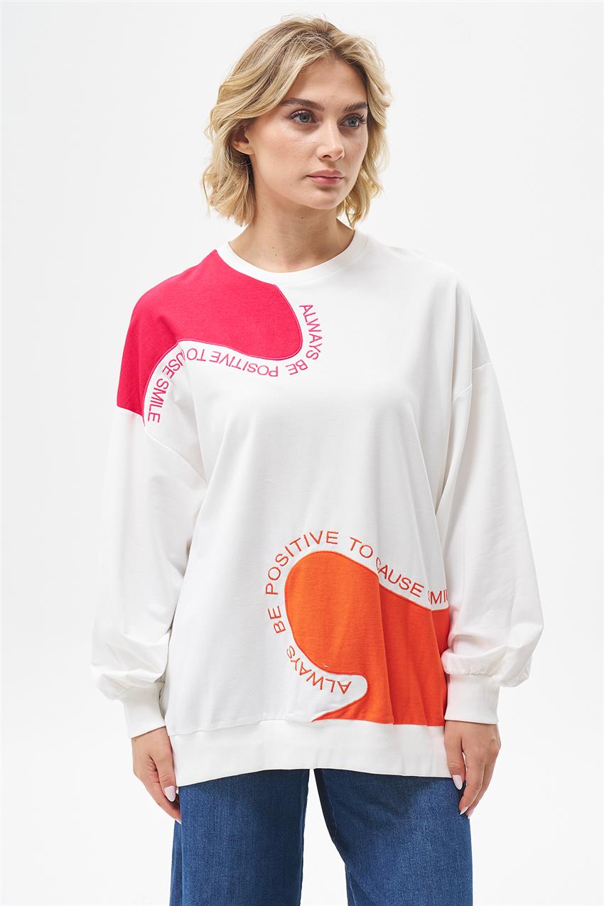 Yazı Nakışlı Oranj Sweatshirt