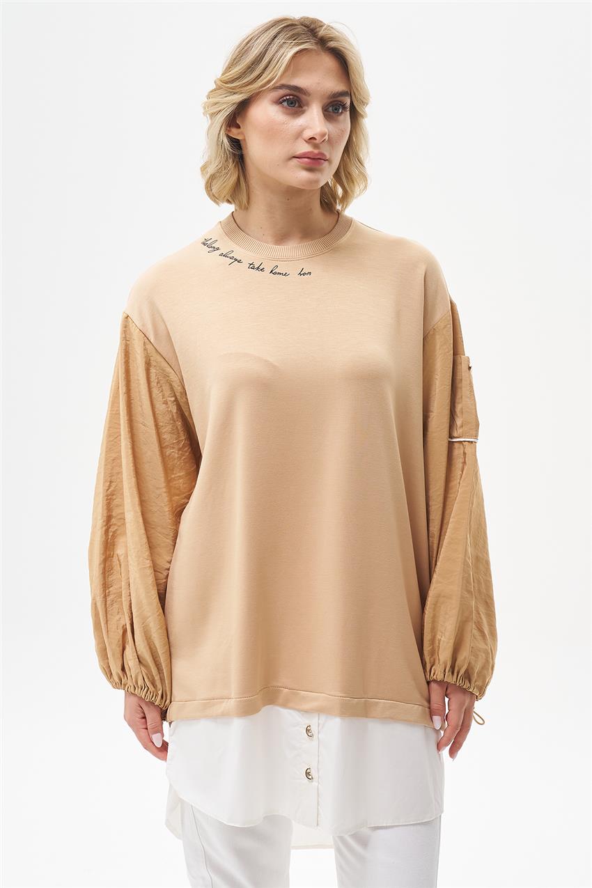 Çift Parça Görünümlü Camel Tunik