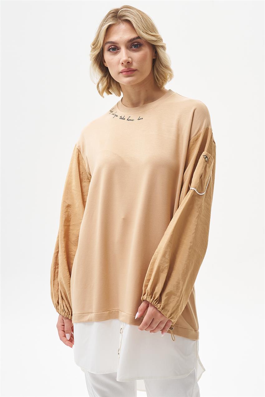 Çift Parça Görünümlü Camel Tunik