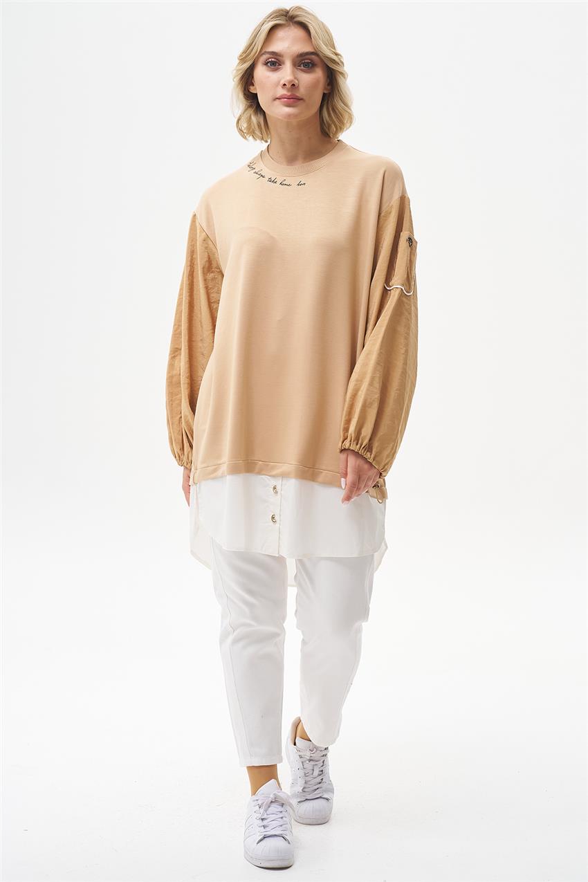 Çift Parça Görünümlü Camel Tunik