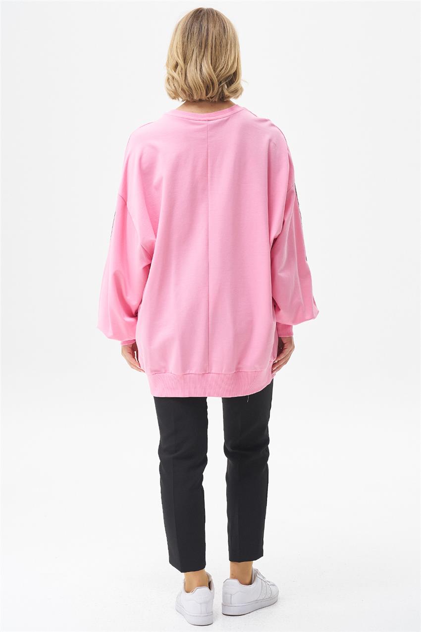 Yazı Baskılı Pembe Oversize Sweatshirt