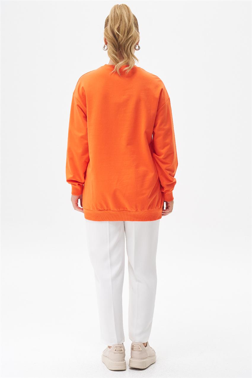 Pul İşlemeli Baskılı Oranj Sweatshirt