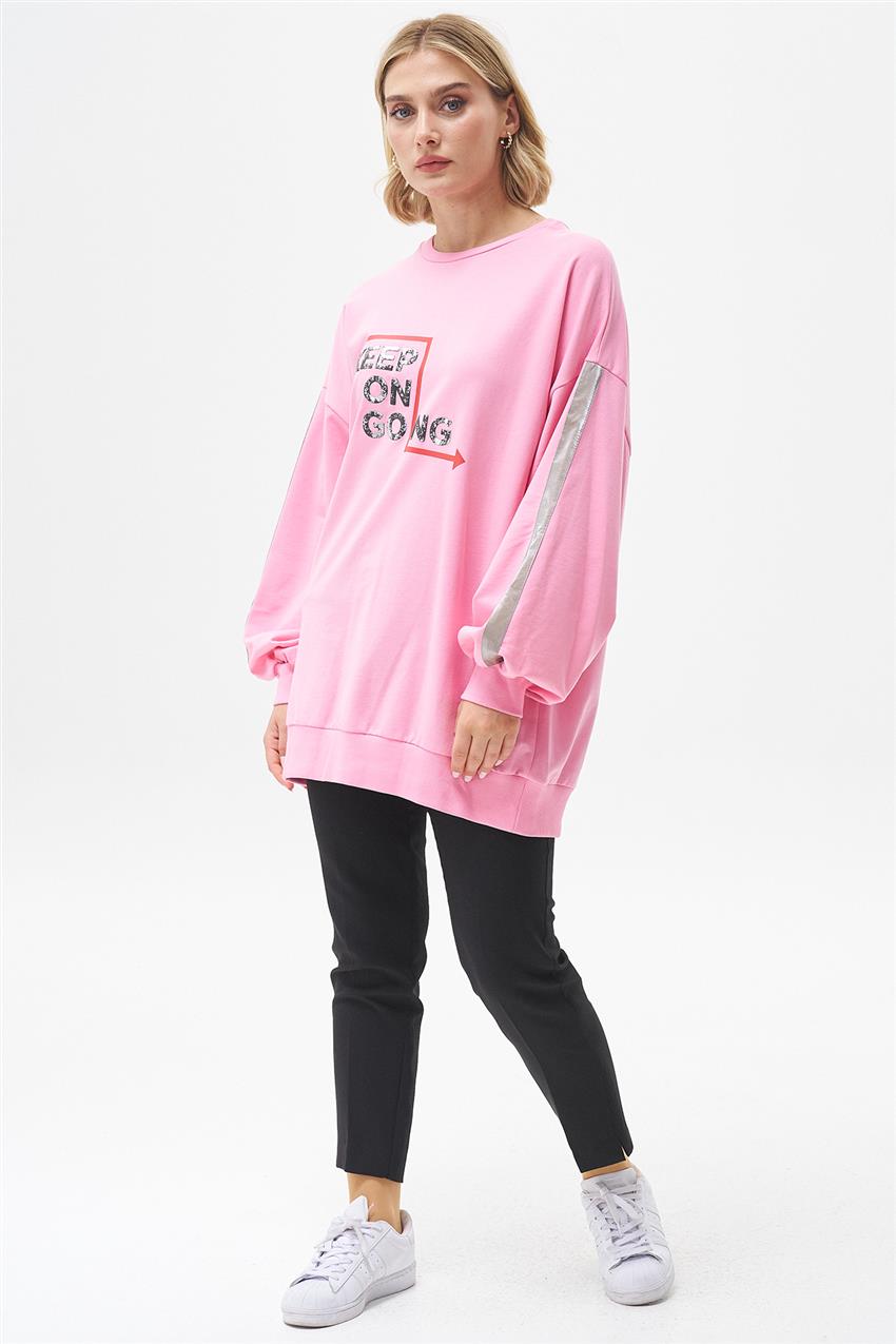 Yazı Baskılı Pembe Oversize Sweatshirt