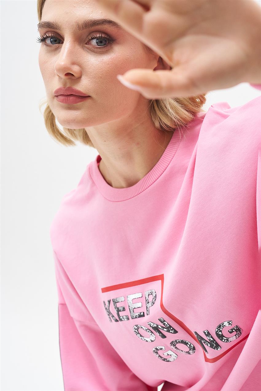 Yazı Baskılı Pembe Oversize Sweatshirt