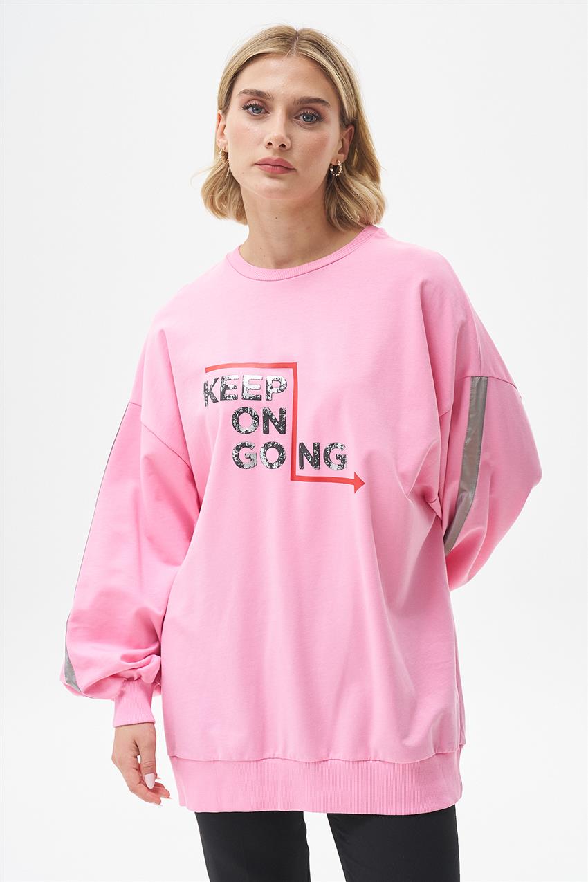 Yazı Baskılı Pembe Oversize Sweatshirt